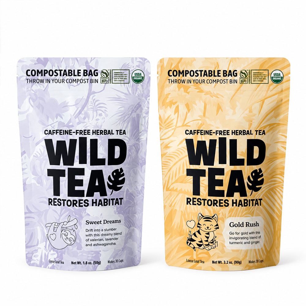 Compostable Stand Up Doypack Pouches for Tea